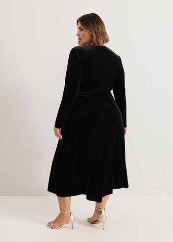 Phase Eight Julia Velvet Wrap Dress Black USA | 0627814-ZJ